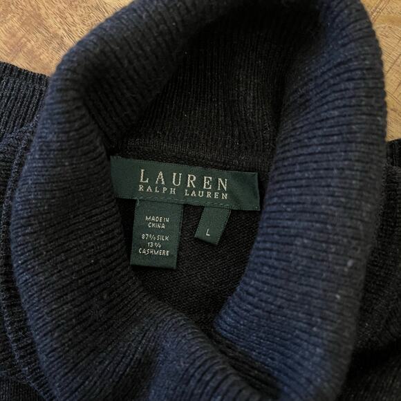 Lauren Ralph Lauren Turtleneck Sweater Large Silk Cashmere Blend Black - Picture 8 of 12